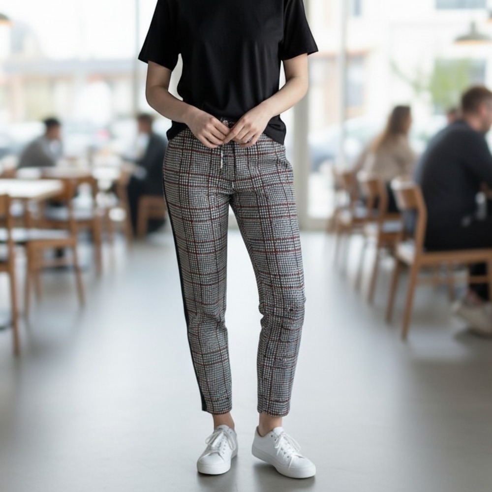 Anthropologie Plaid Tuxedo‎ Stripe Jogger Pants Grey Rust Small